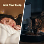 Cat eating from the automatic pet feeder's stainless steel tray