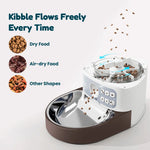 Close-up of dry kibble flowing smoothly through the feeder's internal chute