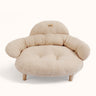 Lolopaws plush pet sofa in beige with wooden legs, cozy bed for cats and dogs