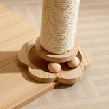 Interactive LOLOPAWS cat tower base featuring a flower-shaped wooden track toy with rotating solid wood balls to keep cats engaged.