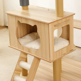 LOLOPAWS grand multi-level wooden cat tower for multi-cat households, featuring a luxury cat condo, clear space capsule, plush hammock, and climbing ladder in a space-saving vertical design.
