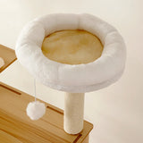LOLOPAWS cat furniture tower with a round platform and scratching post on a light background